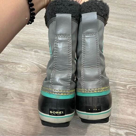 Sorel YOUTH YOOT PAC NYLON BOOT Waterproof Snow Boots in Gray Blue Sherpa Wool - Picture 7 of 12